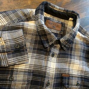 Orvis Flannel Shirt Men Large Black Plaid Long Sleeve Button Heavyweight Shacket